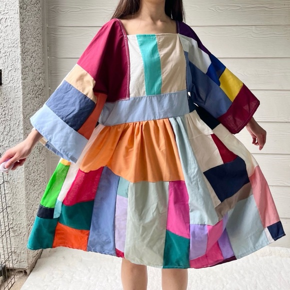 Handmade Quilted Patchwork Colorblock Dress SKU 03073 - Picture 8 of 10